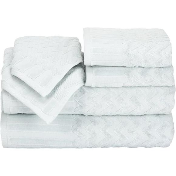 6-Piece Cotton Deluxe Plush Bath Towel Set – Chevron Pattern Plush Sculpted Spa - Picture 6 of 6